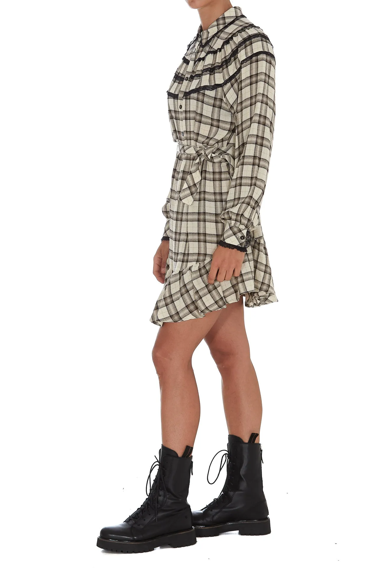 TWINSET Checked Long-Sleeve Shirt Dress
