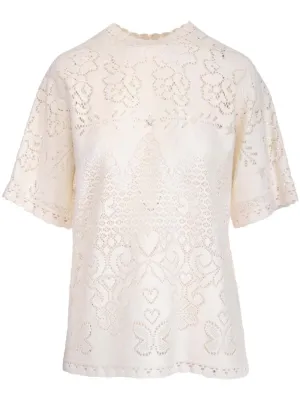 Valentino Embroidered Scallop-Hem Top