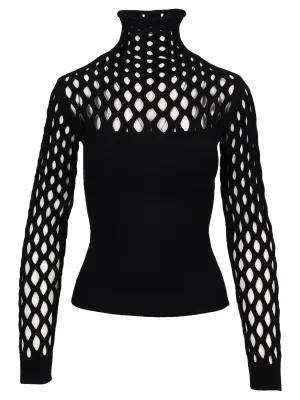 Valentino Stretched Mesh Long-Sleeve Top