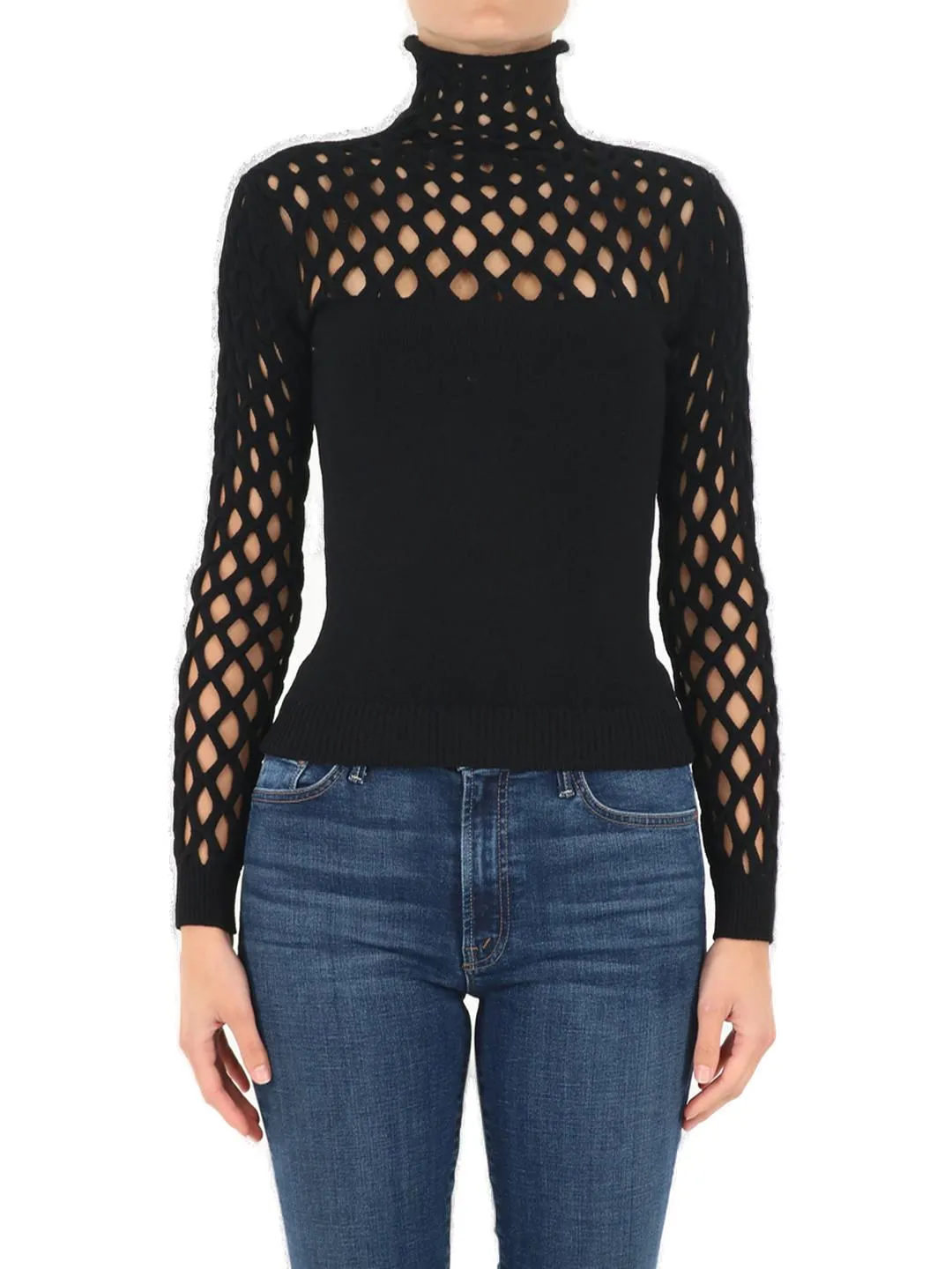 Valentino Stretched Mesh Long-Sleeve Top
