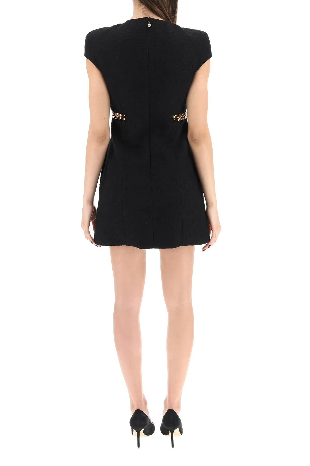 Versace Chain Link Short Sleeved Crewneck Mini Dress