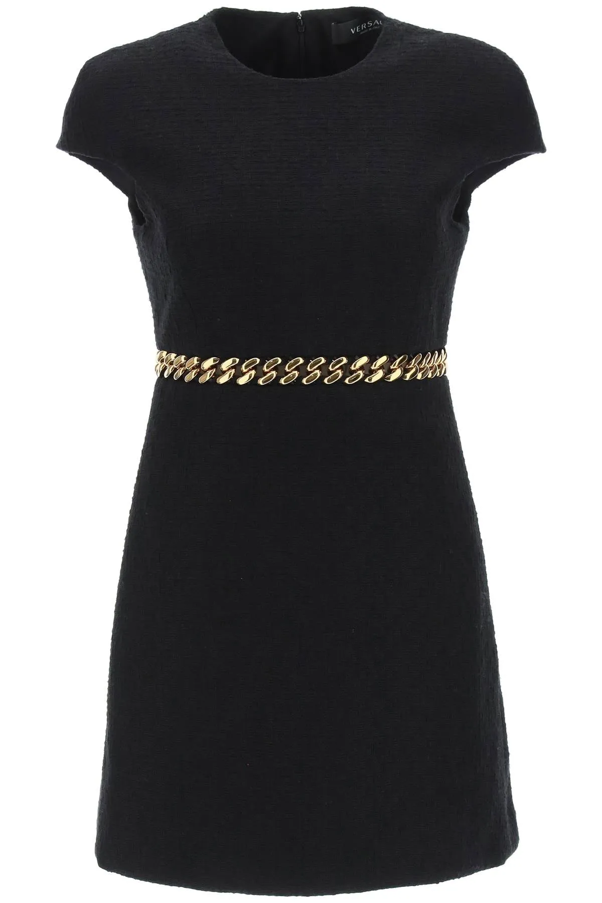 Versace Chain Link Short Sleeved Crewneck Mini Dress