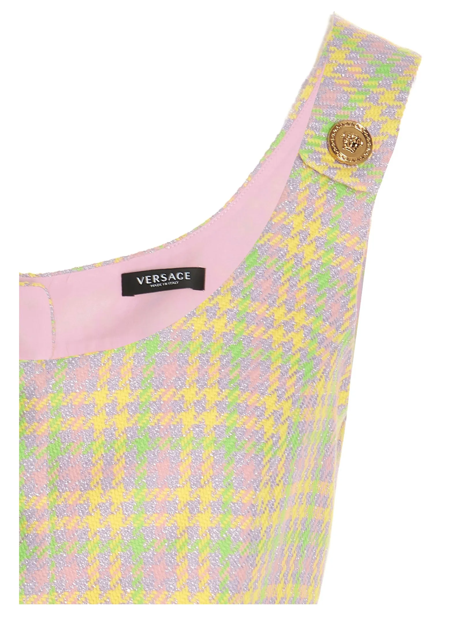 Versace Check Pattern Buttoned Open-Back Cropped Top