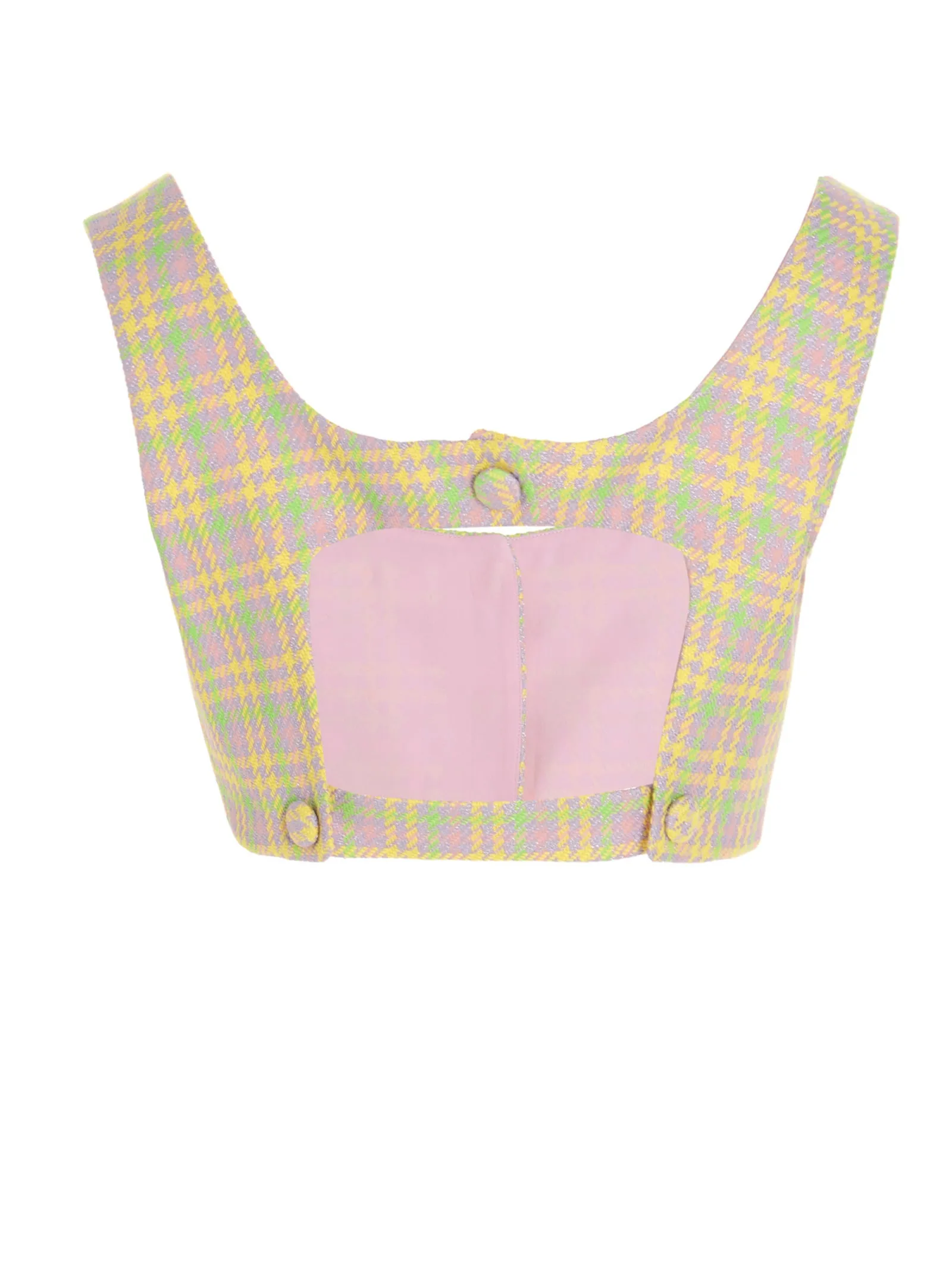 Versace Check Pattern Buttoned Open-Back Cropped Top