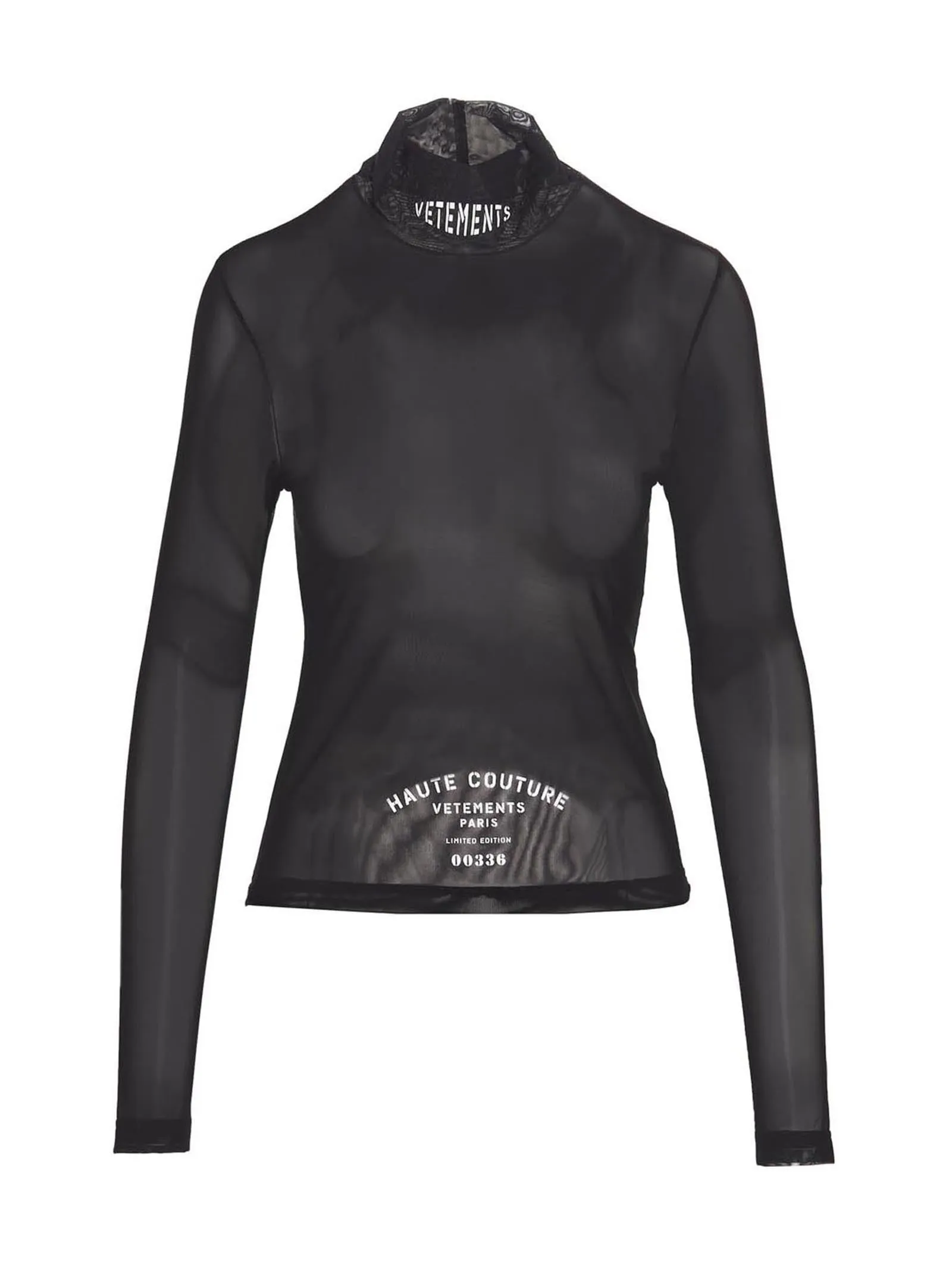 Vetements Logo Print Semi-Sheer High-Neck Top