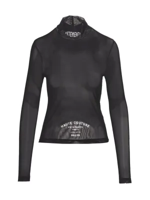 Vetements Logo Print Semi-Sheer High-Neck Top