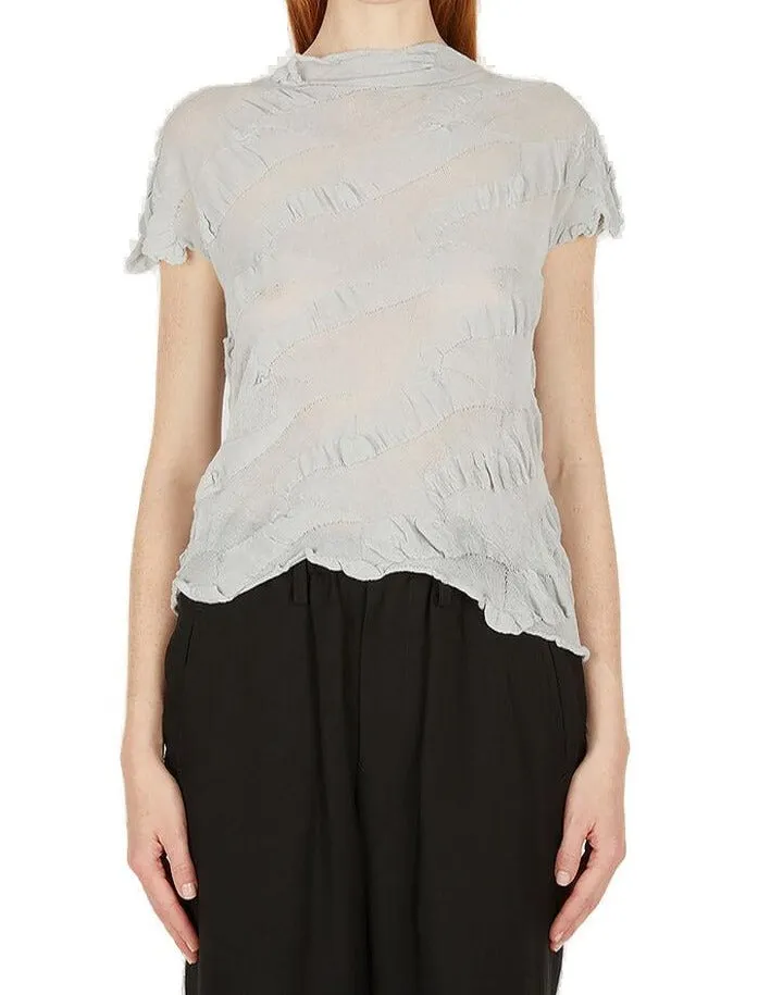 Yohji Yamamoto Ruffled Detailed Sheer Top